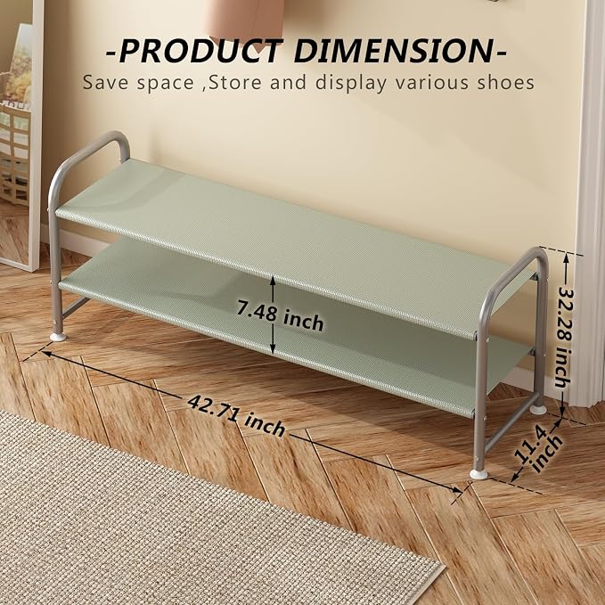 INGIORDAR Shoe Rack 2 Tier Long Storage Organizer Wide Metal Shoe Shelf for Closet Entryway Grey - Image 3