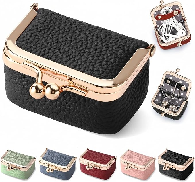 Zivyes Mini Jewelry Box Travel Small Coin Purse Organizer Case Genuine Leather Tiny Size (Black1) by Zivyes