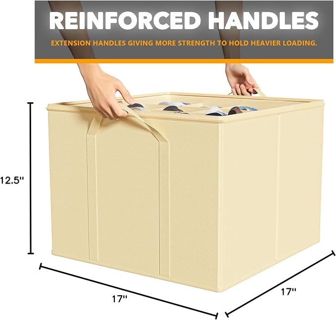 SpaceAid Shoe Organizer for Closet, 2 Pack Foldable Shoe Storage Containers Baskets Boxes Bins w/Adjustable Dividers, Fits 16-32 Pairs, Beige - Image 7