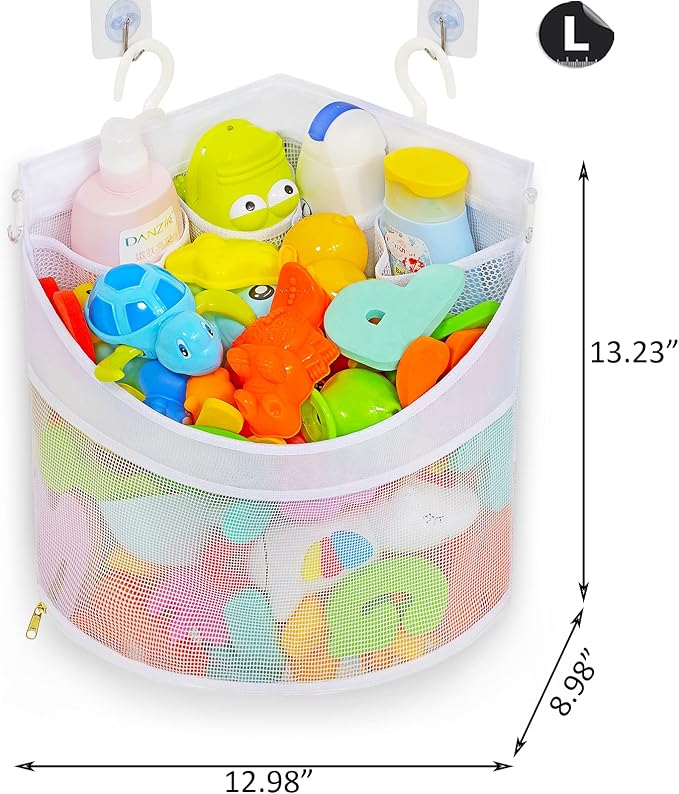 Ligereza Baby Bath Toy Organizer, Quick Drying and Mould Proof, Corner Hang-Suspension Holder, Large Capacity Multi Use Shower Caddy (White) - Image 2