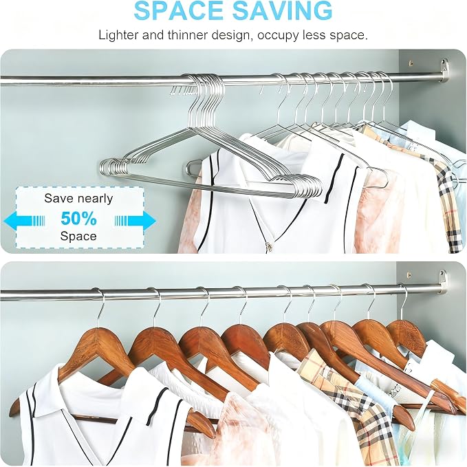 Coat Hangers 40 Pack Clothes Hangers, Seropy Metal Hanger Heavy Duty Wire Hangers with Non Slip Notch, Ultra Thin Stainless Steel Hanger Space Saving Clothing 16.5 Inch - Image 3