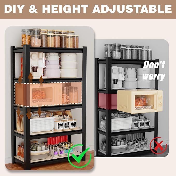 WORKPRO House 5-Tier Shelving Unit, 3000lbs Adjustable Storage Shelves, Boltless Book Shelf, Shelf Organizer for Kitchen, Living Room, Bathroom, Wood Grain Pattern, Waterproof Board, 24-1/10"W, Black - Image 6