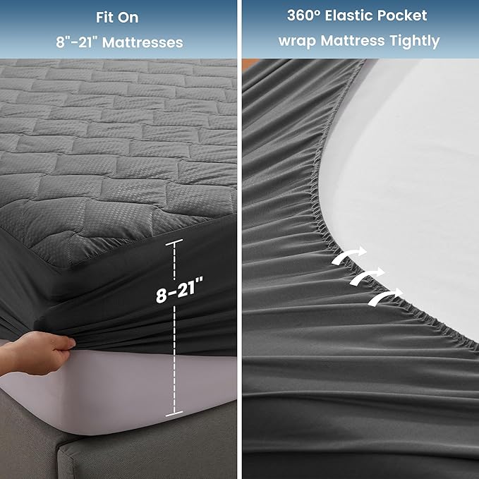 SLEEP ZONE Waterproof Mattress Protector Pad California King Machine Washable, Breathable Mattress Topper with Deep Pockets, All-Season Use, Hotel Quality (California King, Grey)