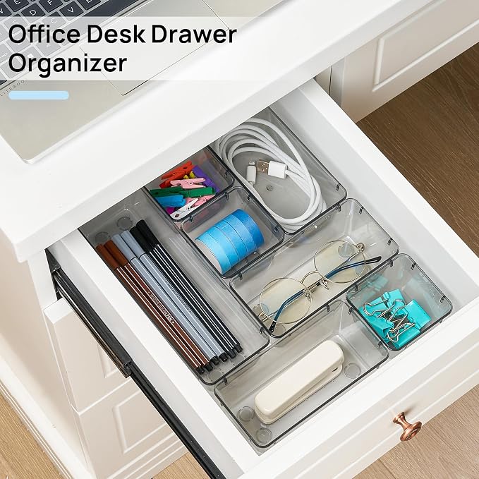 Vtopmart 25 PCS Office Desk Drawer Organizers Set, 4-Size Versatile Plastic Drawer Organizer Trays, Storage Bins for Desk Accessories Office Organizers and Storage, Bathroom, Makeup, Vanity - Image 3