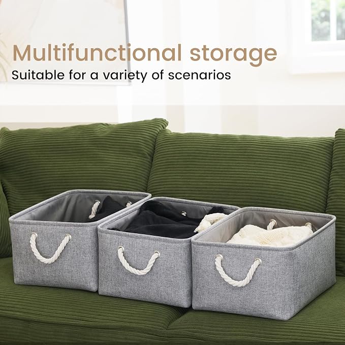 Large Storage Baskets- 15.7x11.8x8.26 inch Storage Bins for Shelves and Closet Organizing, Foldable Fabric Bin for Home Organization Clothes and Laundry (1-Pack, Gray) - Image 6