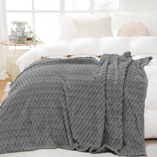 Puncuntex Grey Throw Blanket 90"×90" inches Fuzzy 3D Jacquard Decorative Flannel Fleece Super Soft Plush Cozy Blanket for Couch Sofa Chair Lightweight
