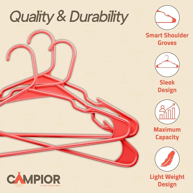 Plastic Clothes Hangers – Heavy Duty Hanger Set, for Organizing Clothes, Dresses, and Coat, Holds Up to 5 lbs, Space-Saving Hangers with Non-Slip Shoulder Grooves, Pack of 100, Red - Image 3
