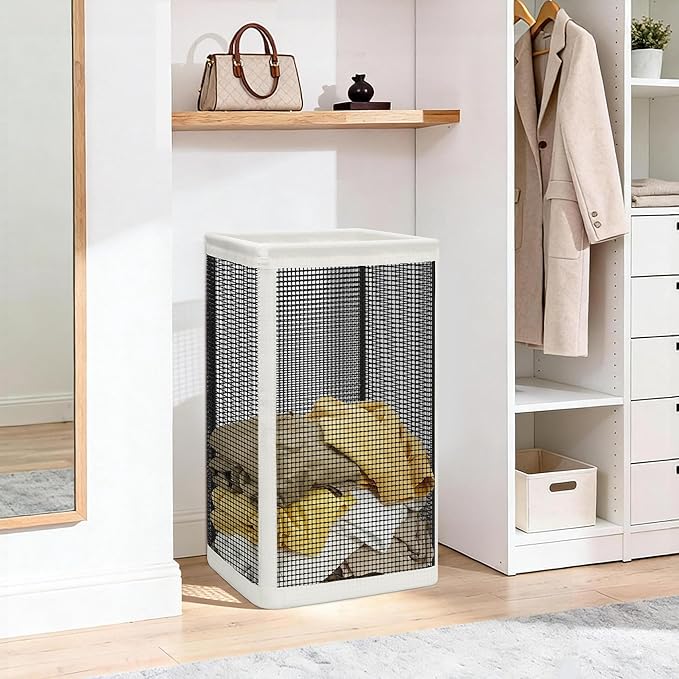 STORAGE MANIAC Mesh Laundry Hamper, 23.7 Gal. Tall Laundry Basket for Airflow, Strong Metal Dirty Clothes Hamper for College Dorm, Bedroom, Bathroom, Clothes Bin, White & Black - Image 6