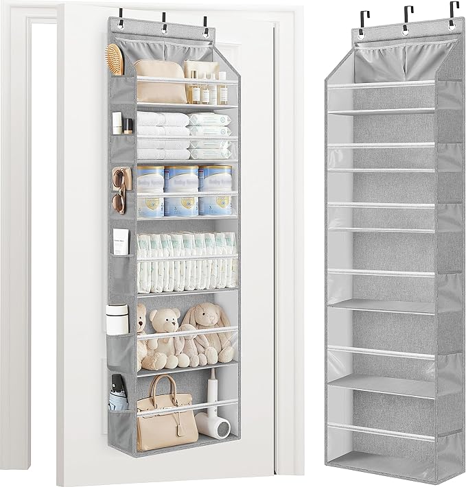 STORAGE MANIAC Over the Door Organizer Large Capacity Hanging Organizer, Clear Deep Pockets Behind Door Closet Organizer and Storage for Nursery, Bathroom, Bedroom, Pantry, 1 Pack Grey by STORAGEMANIAC