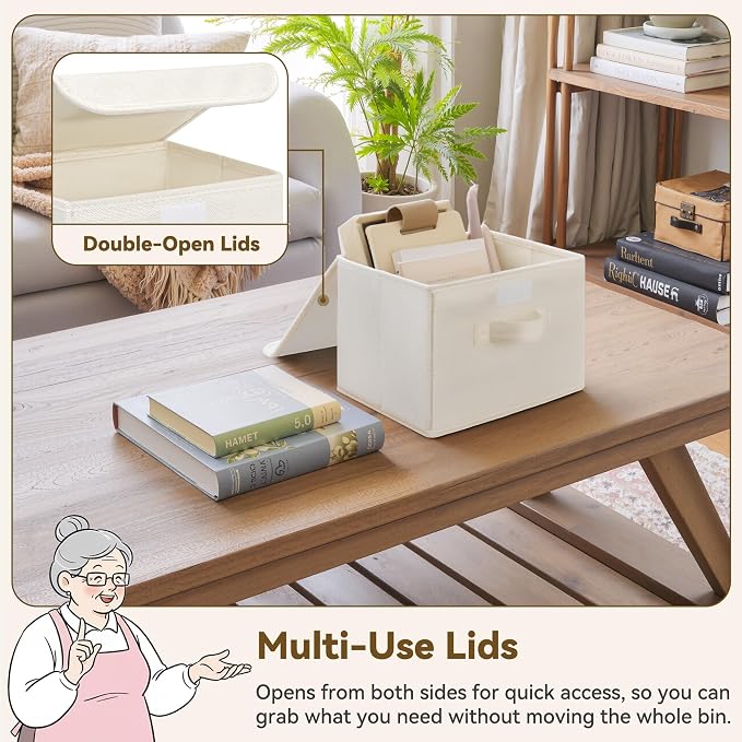 GRANNY SAYS Small Storage Bins with Lids, Small Storage Boxes, Shelf Baskets for Shelf, Collapsible Storage Bins for Living Room, Bedroom, 10x8x7 Inch, Ivory White, 2-Pack - Image 4