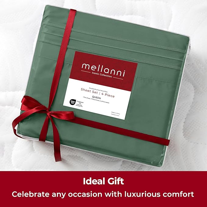 Mellanni Extra Deep Twin Sheets - 3 PC Iconic Collection Bedding - Hotel Luxury, Ultra Soft, Cooling Bed Sheets - Wrinkle, Fade, Stain Resistant (Twin, Emerald Green)