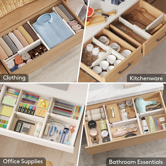 Lifewit 20 Pack Drawer Dividers 4" High 28-43.5cm/11-17" Adjustable Drawer Organizer for Clothes/Utensils, Expandable Drawer Separator in Dresser/Kitchen/Bedroom/Office Organization & Storage Beige - Image 8