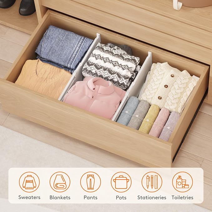 Lifewit 8" Tall 6 Pack Drawer Dividers, 35-56.5cm/13.8-22.2" Expandable Drawer Divider for Clothes, Adjustable Dresser Drawer Organizers, Drawers Separators for Dresser/Bathroom/Closet/Kitchen White - Image 9