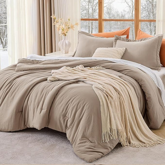 MUXHOMO King Size Comforter Set, All Season Ultra Soft Down Alternative Bedding - 3 Piece Lightweight Bed Set Includes 1 Comforter (104"x90") and 2 Pillow Shams (20"x36"), Dark Linen
