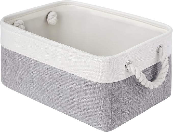 Storage Baskets for Shelves 13.8x9.8x6.7 Inch, Foldable Fabric Storage Bins with Handles, Small Storage Baskets for Organizing Closet, Office, Home Organization (1-Pack, White&Gray) by VQRTEXAStorageBasket
