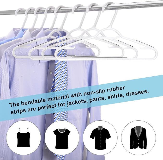 30 Pack Bendable Plastic Hangers Light-Weight Non-Slip Clothes/Suit Hangers(Grey) - Image 3