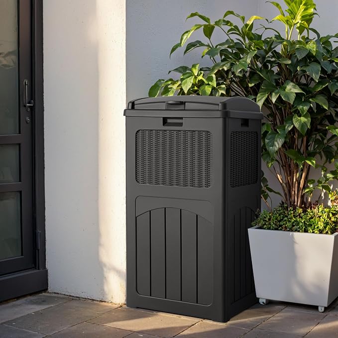 Devoko 33 Gallon Outdoor Trash Can, Hideaway Garbage Bins with Tiered Lid, Waterproof Resin Outside Waste Bins for Patio, Outside Pool, Backyard and Deck (1, Gray) - Image 4