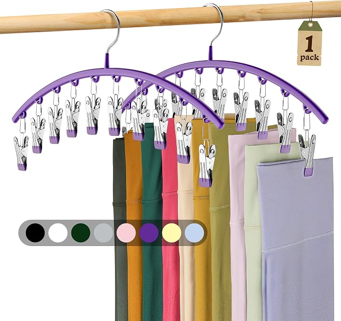 Legging Organizer for Closet, Metal Yoga Pants Hanger w/Rubber Coated 1 Pack w/10 Clips Hold 10 Leggings, Hangers Space Saving Hanging for Closet Organizers and Storage-Purple by Volnamal
