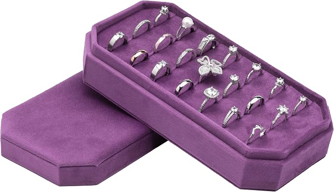 Velvet Ring Organizer Display Tray Jewelry Box Earring Holder Case for Wedding Birthday Christmas Day (Purple) - Image 3