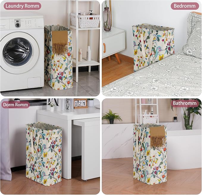 efluky Slim Laundry Basket, Narrow Laundry Hamper with Handles, Collapsible Dirty Clothes Hamper, Tall Laundry Bin for Laundry Room, Dorm and Bedroom, 19.8 Gallon (75L) Floral - Image 7