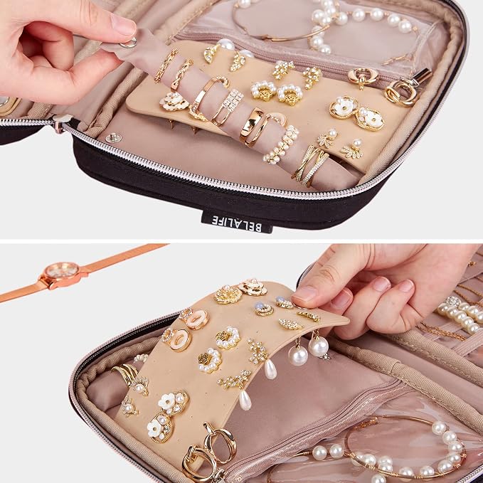 BELALIFE Travel Jewelry Organizer, Portable Storage Case for Earrings, Rings, Necklaces, Bracelets, Black - Image 3