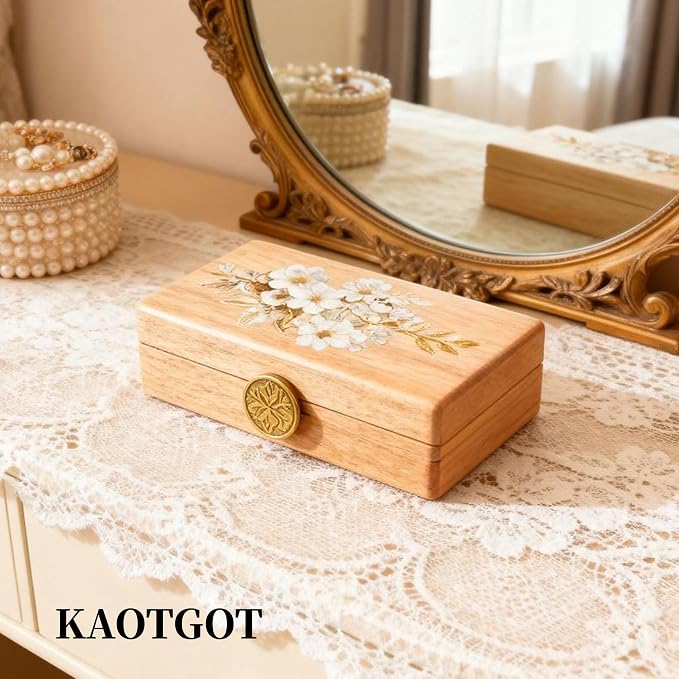 Travel Jewelry Case Small Wood Jewelry Organizer Jewelry Box for Women (Pine Wood Print B) - Image 6