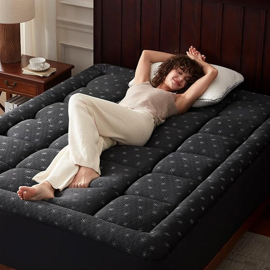 Anluoer Memory Foam Mattress Topper California King for Back Pain,Down Alternative Pillow Top Mattress Topper,Thick Mattress Pad with 8-21" Deep Pocket, 72x84 Inches, Dark Grey