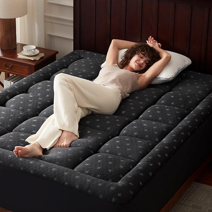 Anluoer Memory Foam Mattress Topper Full for Back Pain,Down Alternative Pillow Top Mattress Topper,Thick Mattress Pad with 8-21" Deep Pocket, 54x75 Inches,Dark Grey