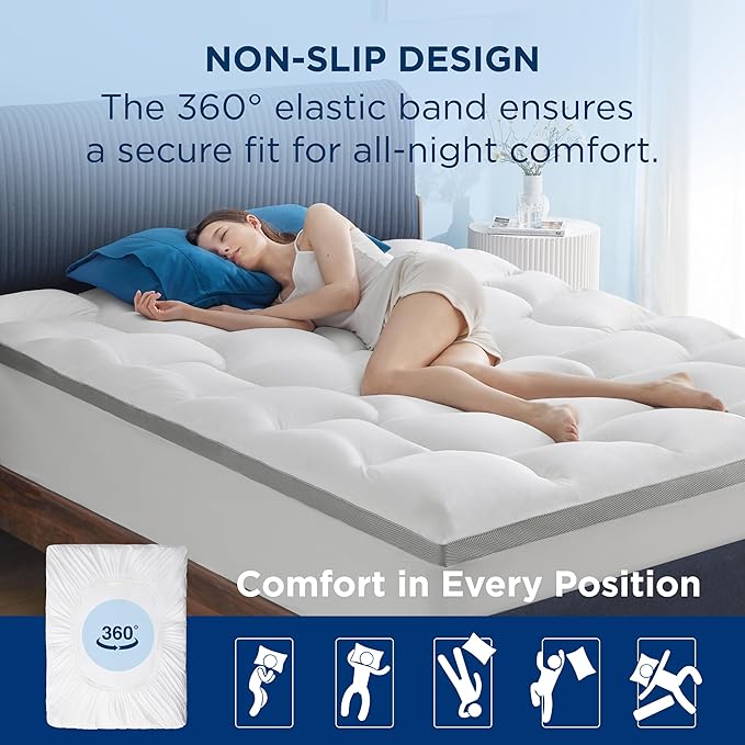 Bedsure Mattress Topper Queen - Pillow Top Mattress Topper Queen with 8-21 Inches Deep Pocket, 800 GSM Extra Thick Waterproof Mattress Protector, Soft Cover Bed for Home, Bedroom, Hotel - White