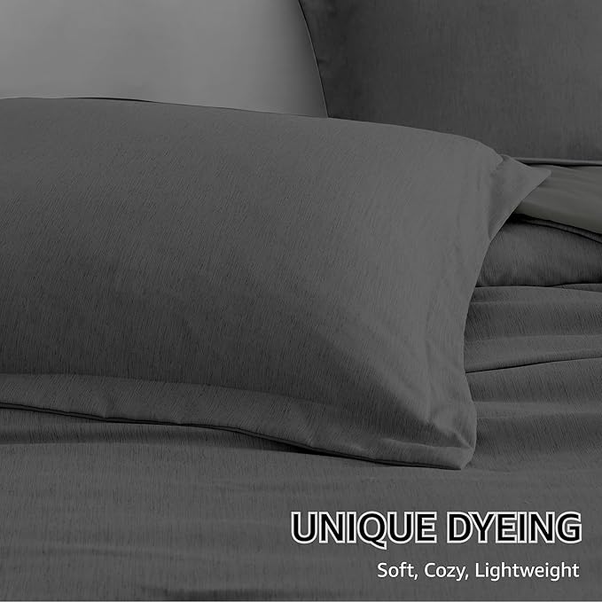 Monbix California King Comforter Set - 7 Pieces Cationic Dyeing Dark Grey Bed in a Bag Cal King Bed Sets with Comforter, Sheets, Pillowcases & Shams, Reversible Bedding Comforters Sets