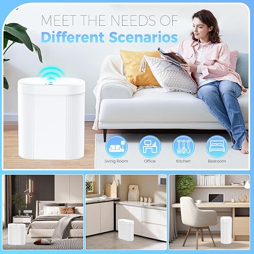 jinligogo 5 Gallon Bathroom Trash Can with Lid, Automatic Motion Sensor White Trash Can, Touchless Slim Waterproof Garbage Bin for Kitchen, Bedroom, Office, and Bathroom - Image 7