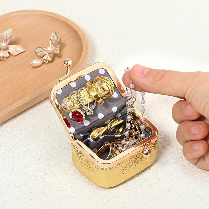 Zivyes Mini Jewelry Box Travel Small Coin Purse Organizer Case Genuine Leather Tiny Size (gold) - Image 2