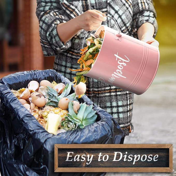DAYYET Compost Bin Kitchen, 1.3 Gallon Farmhouse Kitchen Compost Bin Countertop, Indoor Countertop Compost Bucket with Lid and Charcoal Filters, Pink - Image 5