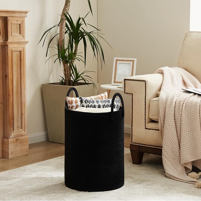 Cotton Rope Laundry Hamper by YOUDENOVA, 58L - Woven Collapsible Laundry Basket - Clothes Storage Basket for Blankets, Laundry Room Organizing, Bedroom Storage, Clothes Hamper – Black - Image 7