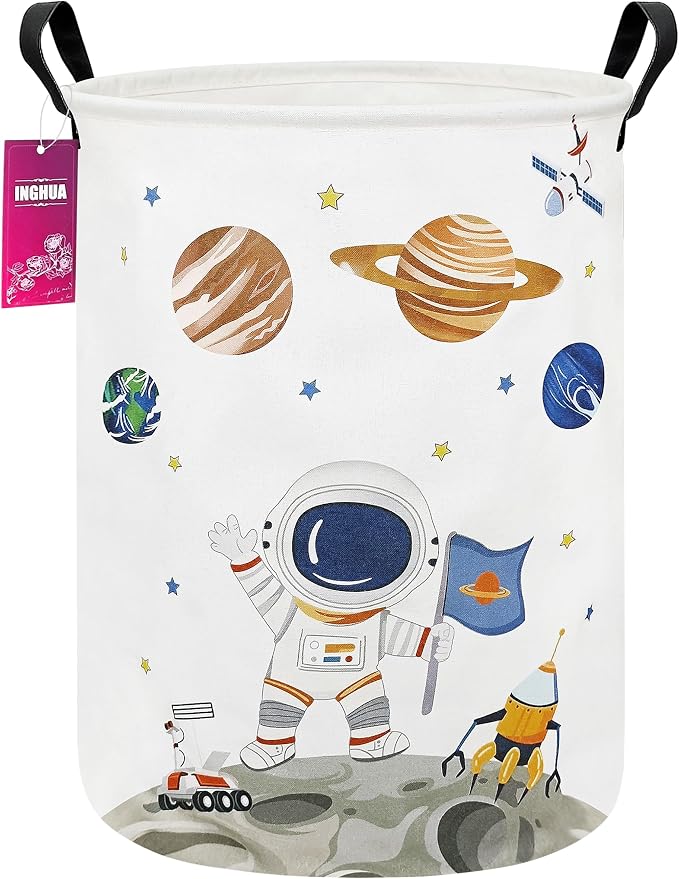 Laundry Hamper Large Canvas Fabric Lightweight Storage Basket/Toy Organizer/Dirty Clothes Collapsible Waterproof for College Dorms, Boys and Girls Bedroom,Bathroom(Space astronaut) by INGHUA