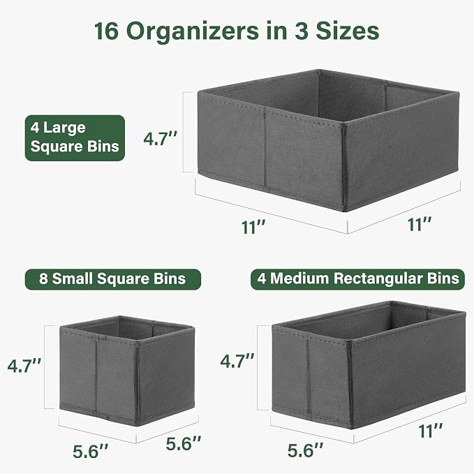 Kootek 16 Pack Drawer Organizer Clothes, Dresser Drawer Organizers for Clothing Fabric Foldable Closet Organizers and Storage Bins for Baby Clothes, Nursery, Underwear, Bras, Socks - Image 2