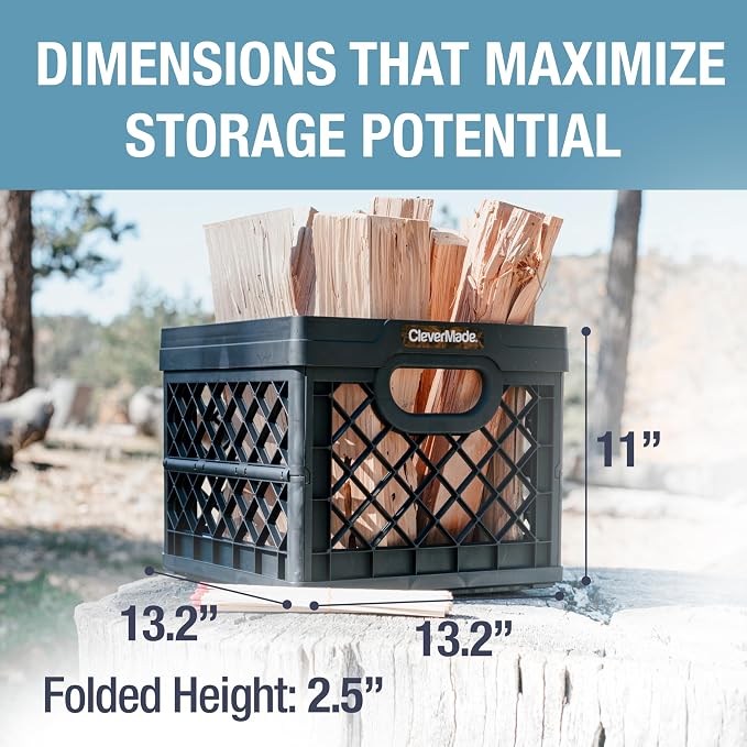 CleverMade Collapsible Milk Crate 25L (6.6 Gal) 3 Pack, 50 lb Capacity Heavy Duty Folding Crate – Stackable Storage Crates with File Rails, Plastic Collapsible Crates - Obsidian - Image 5