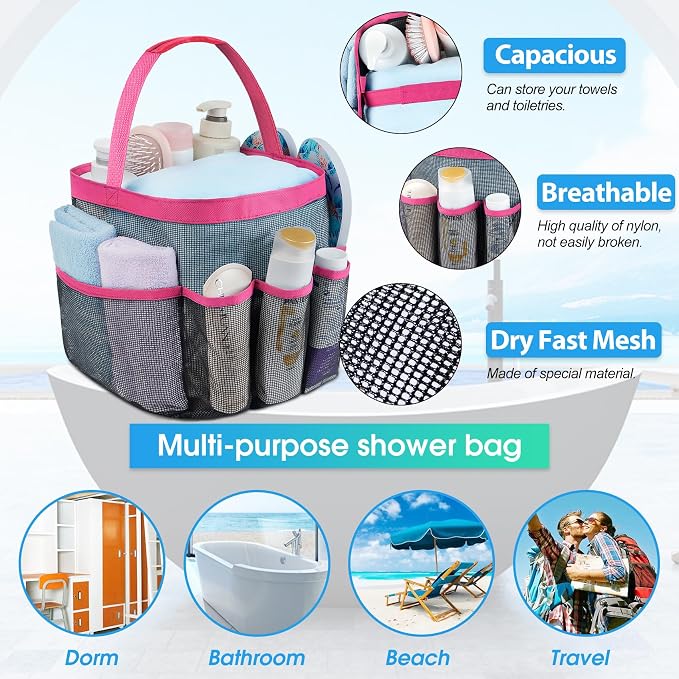 Attmu Mesh Shower Caddy Portable for College Dorm Room Camping Essentials, Shower Caddy Dorm with 9-Pockets, Large Capacity Hanging Basket Bathroom Bag for Toiletry, Swimming, Gym, Camp, Beach - Image 2