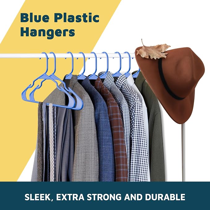Lifemaster Plastic Clothes Hangers – Heavy Duty Hanger Set, for Organizing Clothes, Dresses, and Coat, Holds Up to 5 lbs, Space-Saving Hangers with Non-Slip Shoulder Grooves, Pack of 50, Blue - Image 9