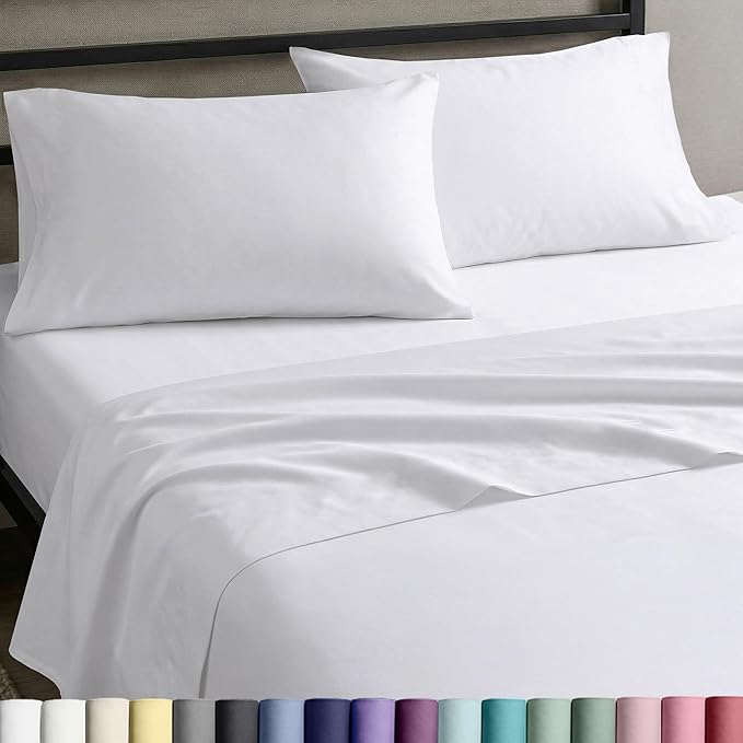 California Design Den Twin Sheets Set - Natural 100% Cotton Sheets with 12" Pockets, Soft Sateen Weave, Breathable and Durable Bedding Set for Dorm Rooms, College (White)