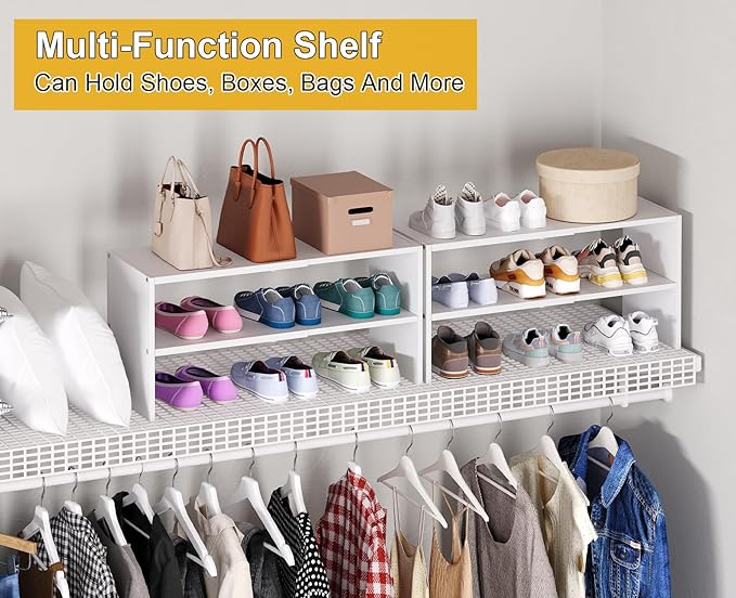 White Shoe Rack Organizer for Closet, 2-Tier Expandable Shoe Shelf, Stackable Iron Wood Combination Small Shoe Racks Shelves for Closets, Entryway,Small Space,Hallway,Bedroom,Bathroom,6-12 Pairs - Image 7