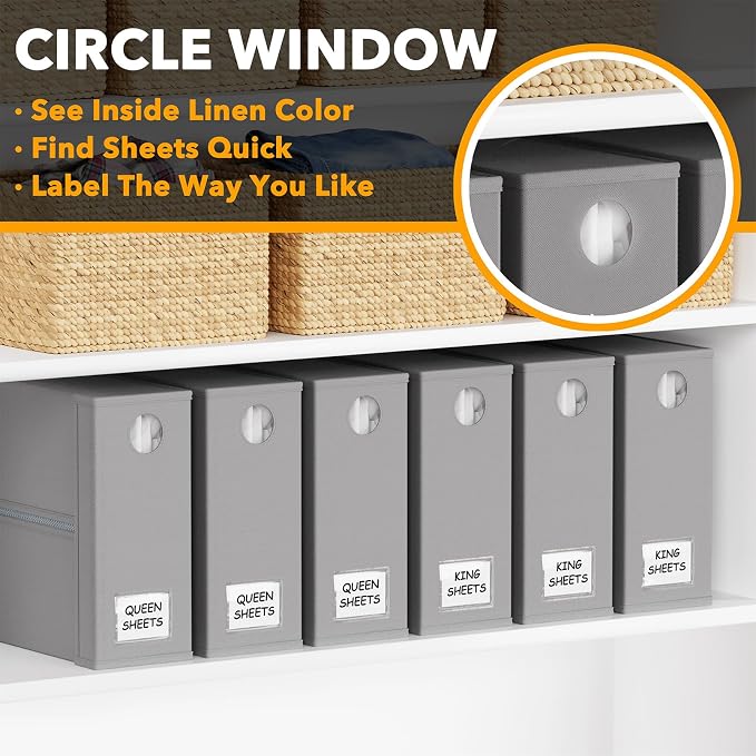 SpaceAid 6 Pack Bed Sheet Organizers and Storage, Foldable Sheet Organizer with Window for Linen Closet, Set Folder Keeper for Queen & King Size Bedding Storage (Gray) - Image 4