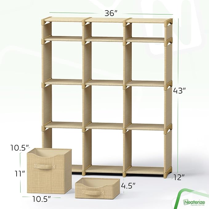 Cube Storage Organizer with Storage Bins Included - The Perfect Closet Organizers and Storage Solution. Includes 12 Storage Cubes, Great For Toy Storage, Closet Storage, Clothes Storage (Beige) - Image 2