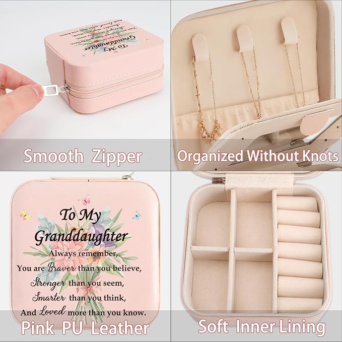 Granddaughter Valentines Day Gifts from Grandma Grandpa Graduation Birthday Gifts for Granddaughter Christmas Mothers Day Gift for Granddaughters Jewelry Box Pink Portable Travel Jewelry Case - Image 4