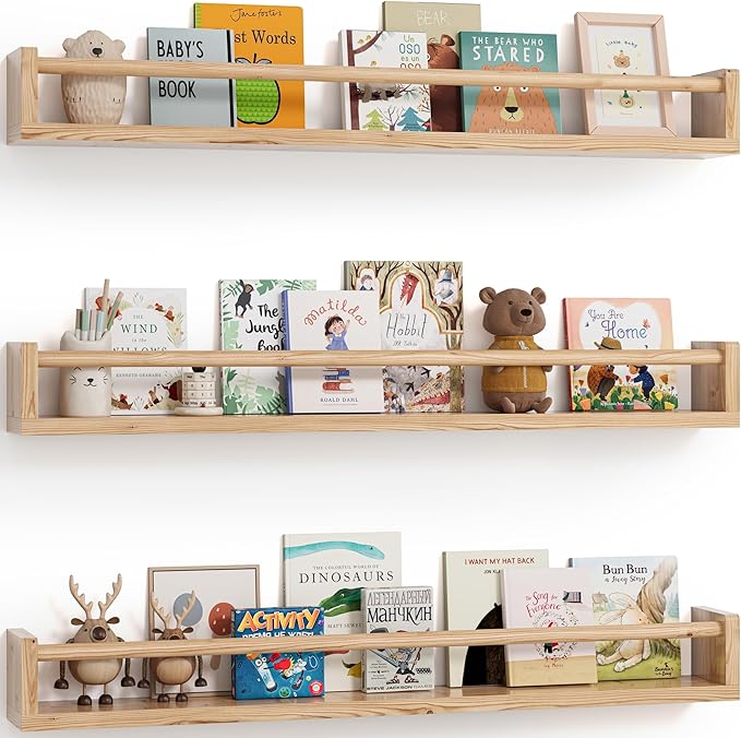 G&W Gruwald Nursery Book Shelves, Set of 3, Wall Bookshelf, Book Shelf for Kids Rooms, Wall Book Shelves for Bedroom Kids, Floating Shelf, Nursery Decor (Wood, 36 Inches) by G%26W+Gruwald