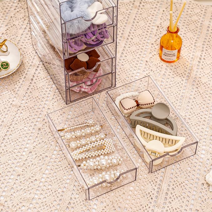 FABROK Clear Hair Accessory Organizer Box with 6 Drawers, Compact Storage Organization Drawers Set for Cosmetics, Glasses, Stationery, Stackable Storage Containers Box for Bathroom, Closet, Office - Image 6