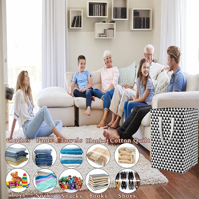 75L Waterproof Laundry Hamper Collapsible Laundry Basket Cotton Handle Laundry Bag Large Clothes Storage Toy Organization for Bathroom Bedroom Laundryroom College Dorms - Image 5