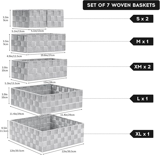 Posprica Small Baskets for Organizing(7 Set) Woven Storage for Shelves, Bathroom, Decorative Closet Organizer, Dresser Bins, Shelf - Image 7