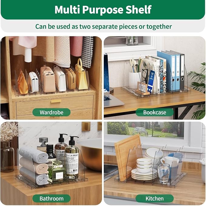 SPACEKEEPER Adjustable Shelf Divider for Closet, 2 Pack Clear Purse Organizers for Closet Acrylic Handbag Separators Storage Organizer Bookshelf Separator Dividers in Bedroom, Office - Image 3