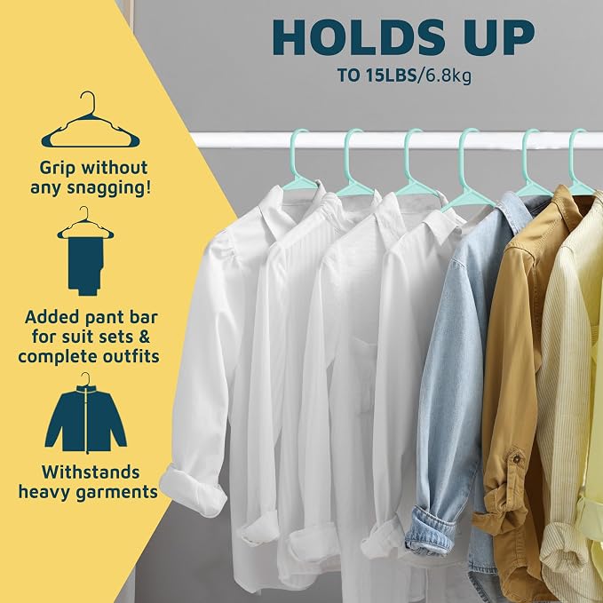 Lifemaster Plastic Clothes Hangers – Heavy Duty Hanger Set, for Organizing Clothes, Dresses, and Coat, Holds Up to 5 lbs, Space-Saving Hangers with Non-Slip Shoulder Grooves, Pack of 10, Aqua - Image 11